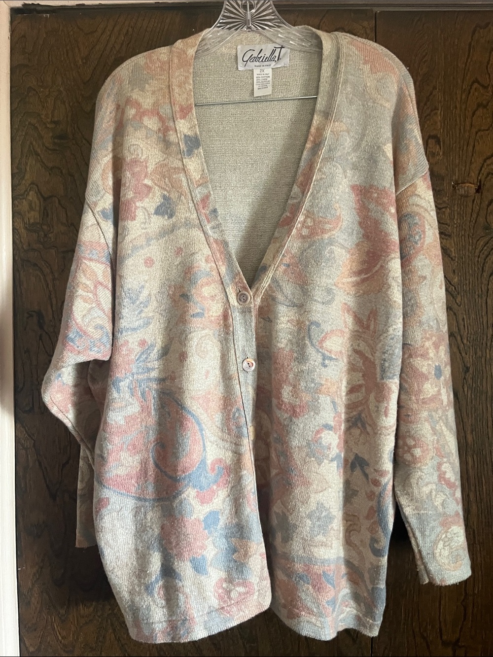 Pastel Floral V-Neck Button Cardigan Sweater linen and cotton made in Italy - Picture 2 of 10